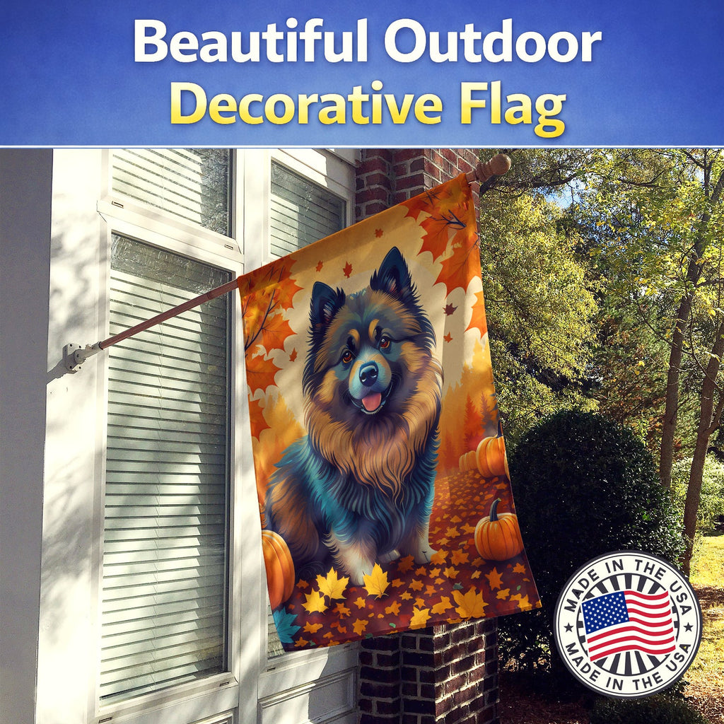Keeshond Fall House Flag 28x40 Porch Sleeve Pole Decorative Outside Yard Banner Artwork Wall Hanging, Polyester
