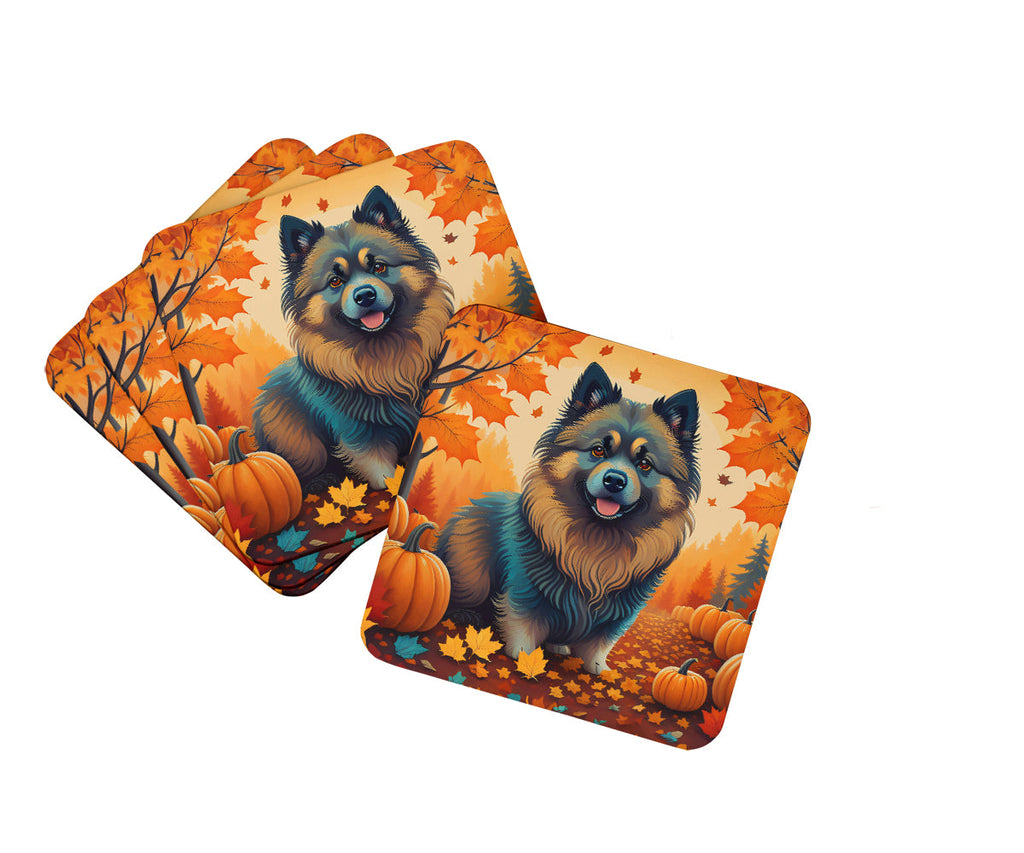 Keeshond Fall Foam Coasters Set of 4 Cup Coasters for Indoor Outdoor, Tabletop Protection, Anti Slip, Mouse pad Material