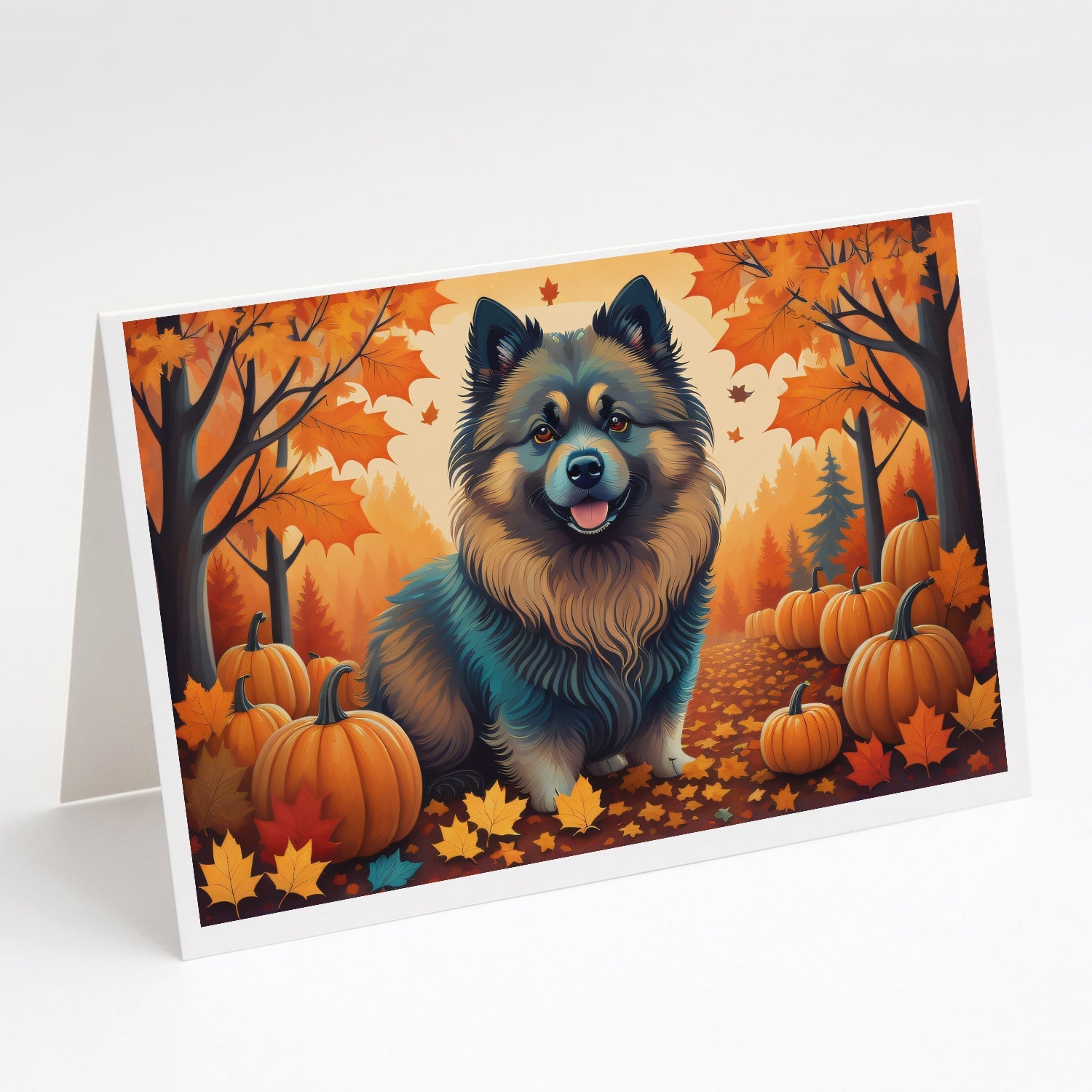 Keeshond Fall Greeting Cards Pack of 8 Blank Cards with Envelopes Whimsical A7 Size 5x7