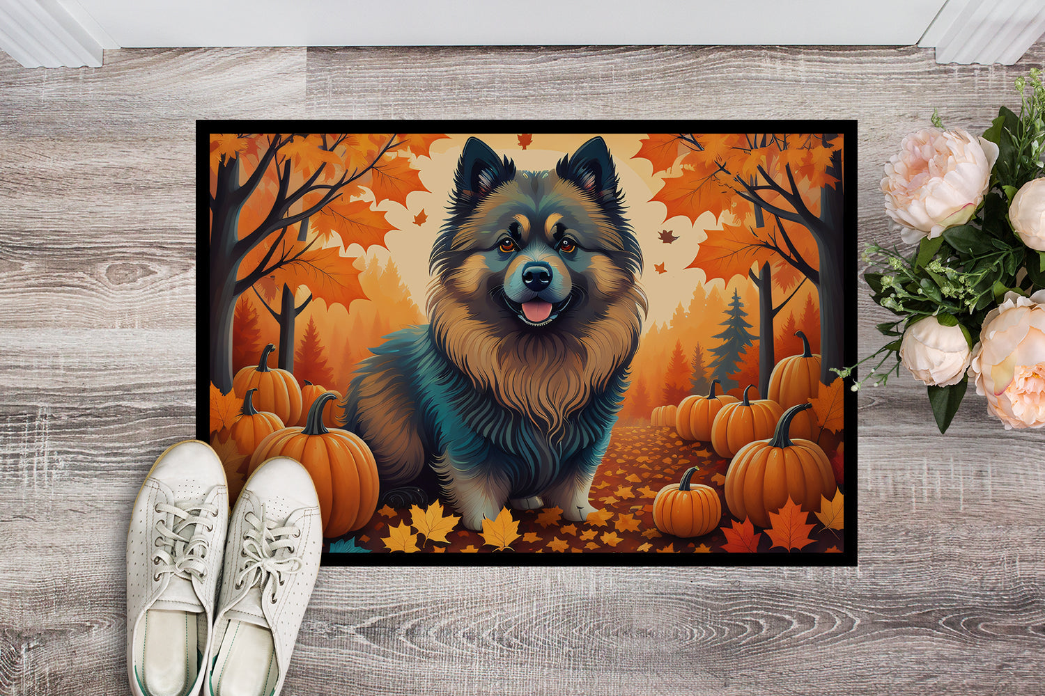 Keeshond Fall Doormat Indoor Outdoor 24H X 36W Front Door Mat Rugs for Entryway, Non Slip Washable Low Pile,