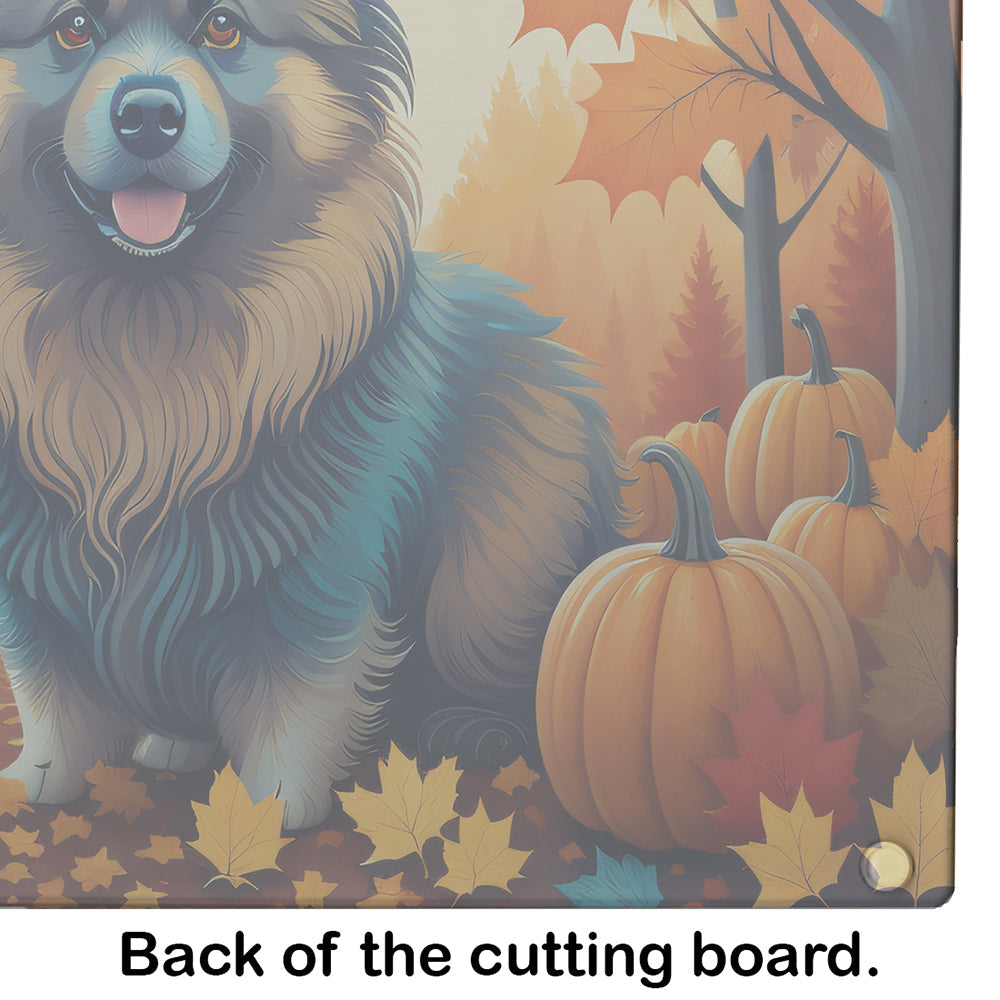 Keeshond Fall Cutting Board Tempered Glass Kitchen Cutting Surface, Heat Resistant Chopping, Non-Slip Feet, Food Prep & Serving