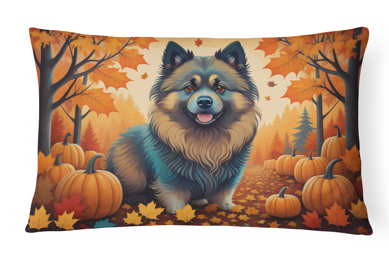 Keeshond Fall Decorative Throw Pillow 12x16 Indoor Outdoor Accent Cushion, Fabric Cover with Insert for Sofa, Bed, Porch & Living Room