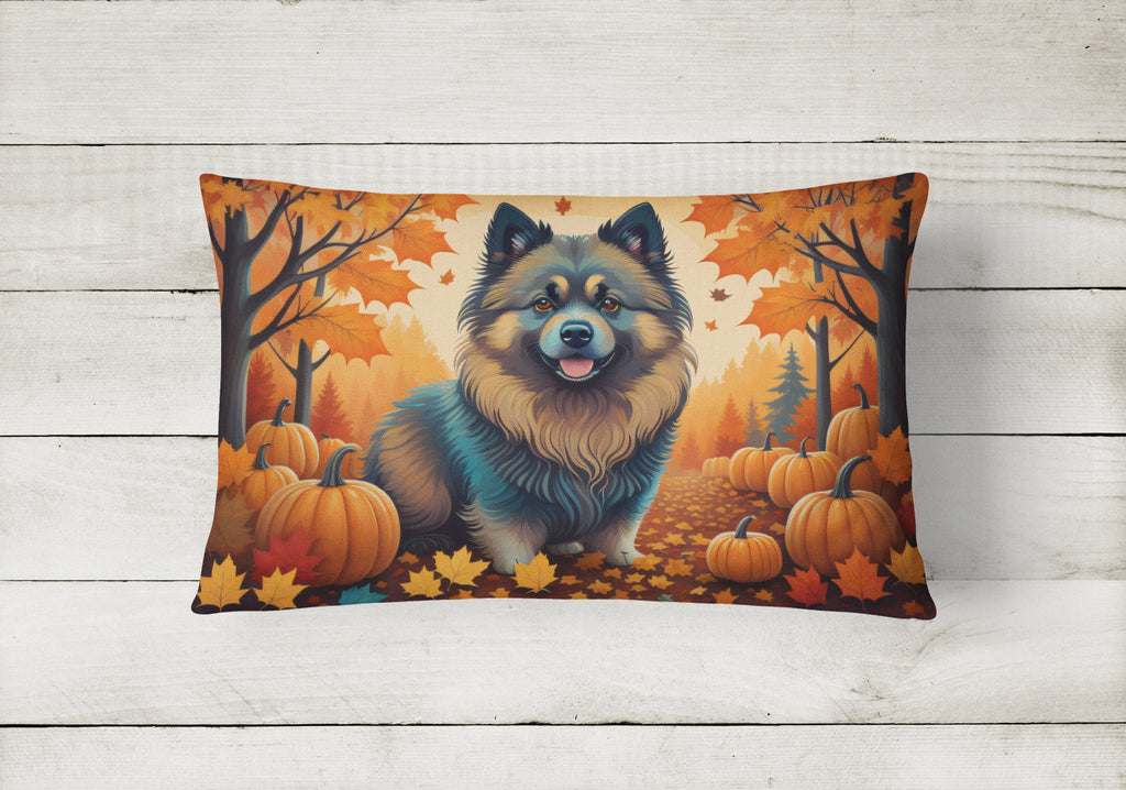 Keeshond Fall Decorative Throw Pillow 12x16 Indoor Outdoor Accent Cushion, Fabric Cover with Insert for Sofa, Bed, Porch & Living Room