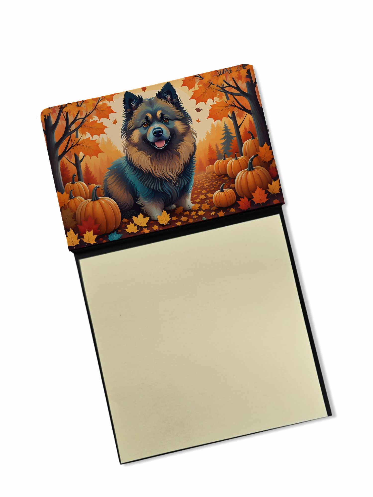 Keeshond Fall Watercolor Sticky Note Holder Refillable Dispenser Desk Accessory 3x3 Pad Gift