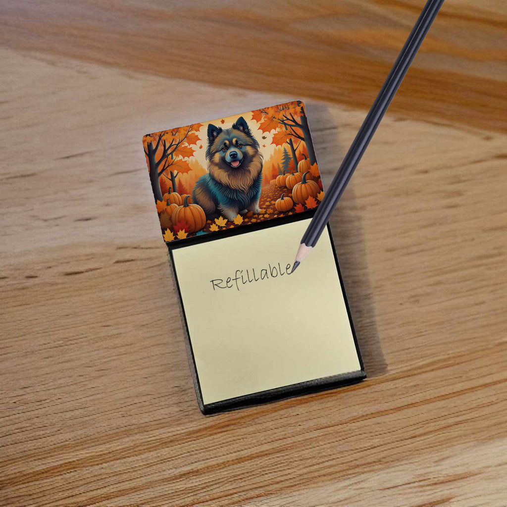Keeshond Fall Watercolor Sticky Note Holder Refillable Dispenser Desk Accessory 3x3 Pad Gift