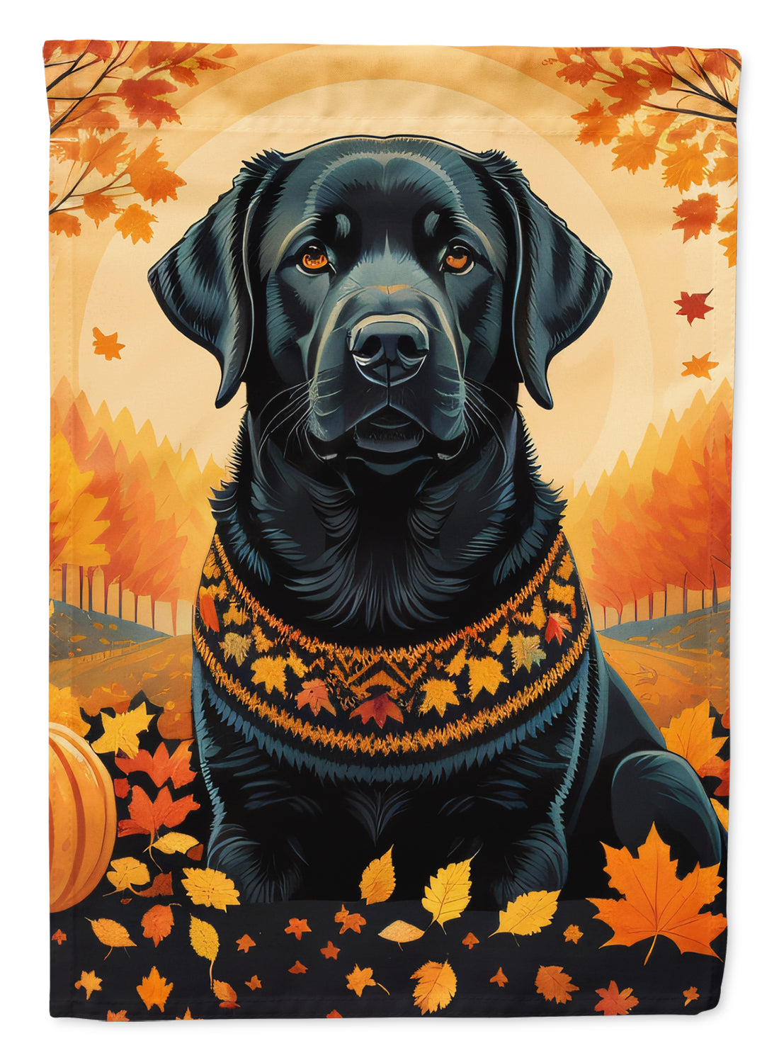 Black Labrador Retriever Fall House Flag 28x40 Porch Sleeve Pole Decorative Outside Yard Banner Artwork Wall Hanging, Polyester