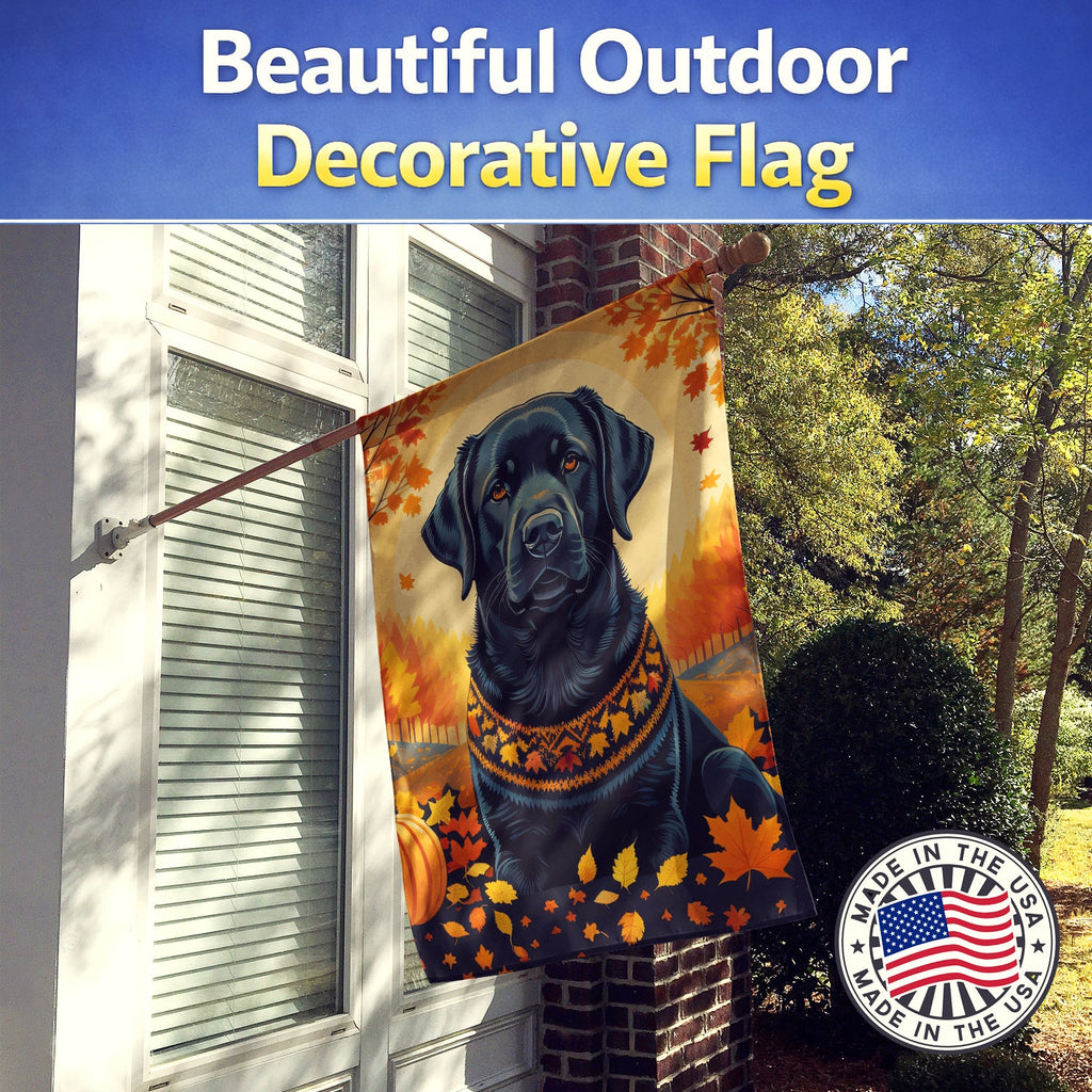 Black Labrador Retriever Fall House Flag 28x40 Porch Sleeve Pole Decorative Outside Yard Banner Artwork Wall Hanging, Polyester