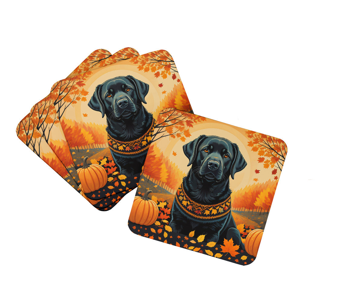 Black Labrador Retriever Fall Foam Coasters Set of 4 Cup Coasters for Indoor Outdoor, Tabletop Protection, Anti Slip, Mouse pad Material