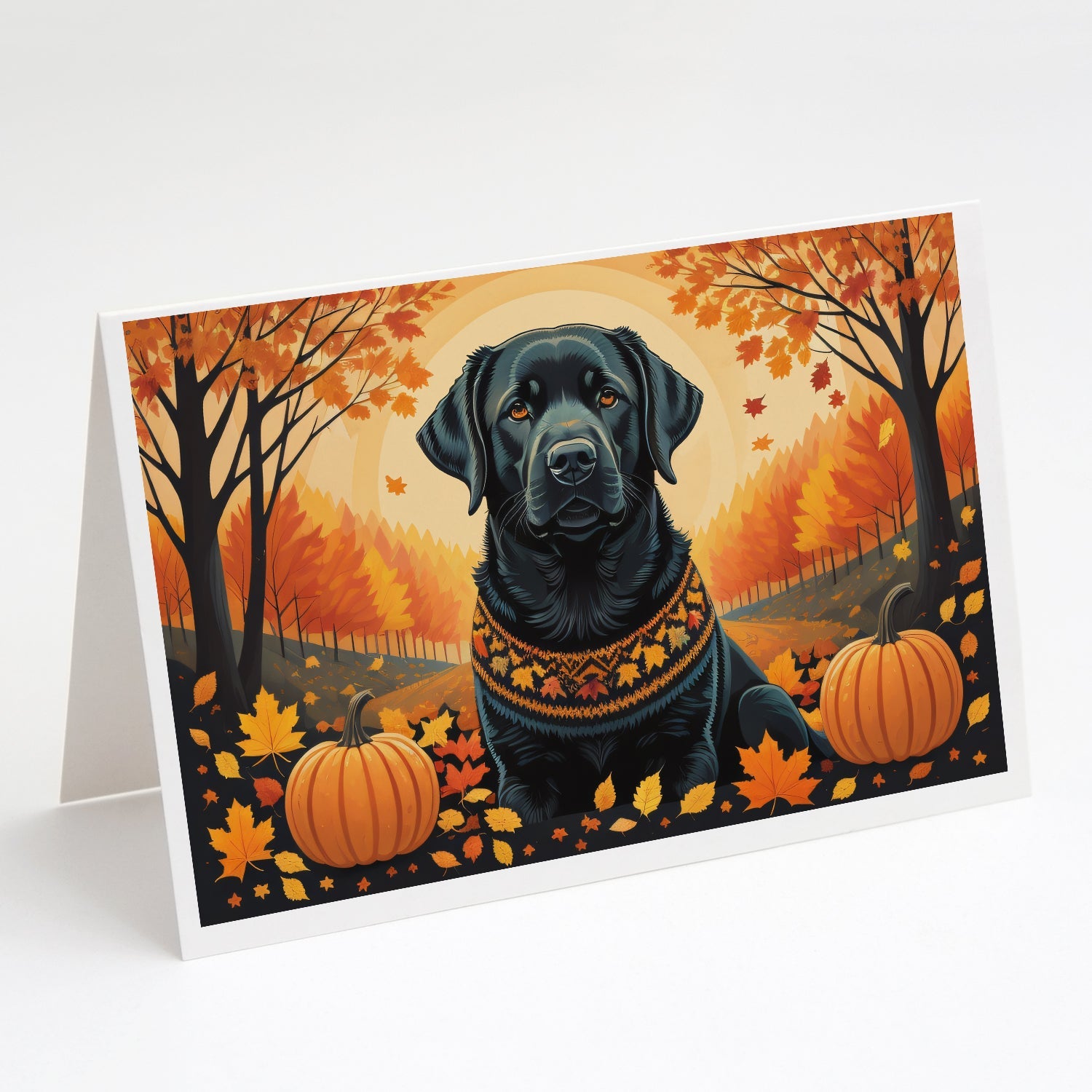 Black Labrador Retriever Fall Greeting Cards Pack of 8 Blank Cards with Envelopes Whimsical A7 Size 5x7