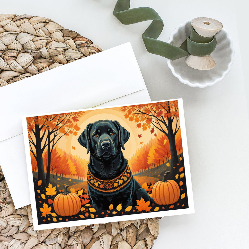 Black Labrador Retriever Fall Greeting Cards Pack of 8 Blank Cards with Envelopes Whimsical A7 Size 5x7