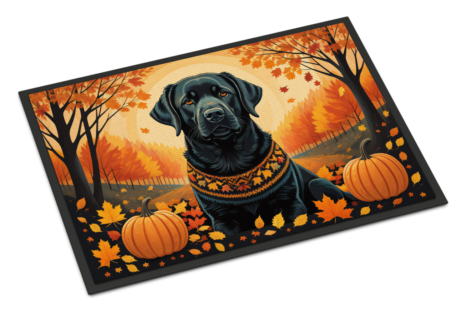 Black Labrador Retriever Fall Doormat Indoor Outdoor 24H X 36W Front Door Mat Rugs for Entryway, Non Slip Washable Low Pile,