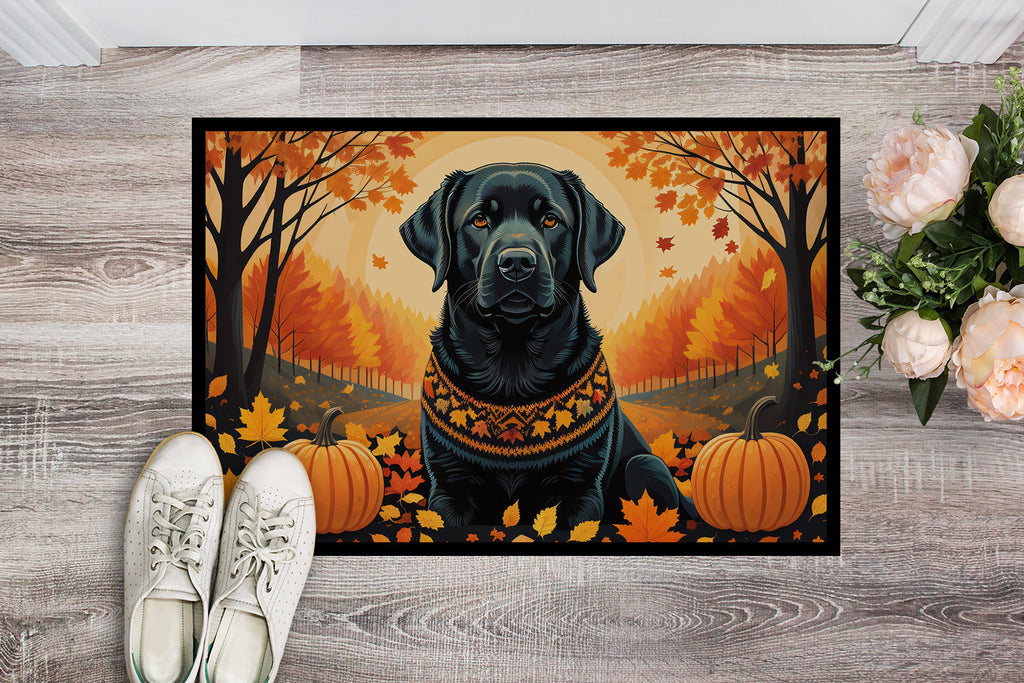 Black Labrador Retriever Fall Doormat Indoor Outdoor 18H X 27W Front Door Mat Rugs for Entryway, Non Slip Washable