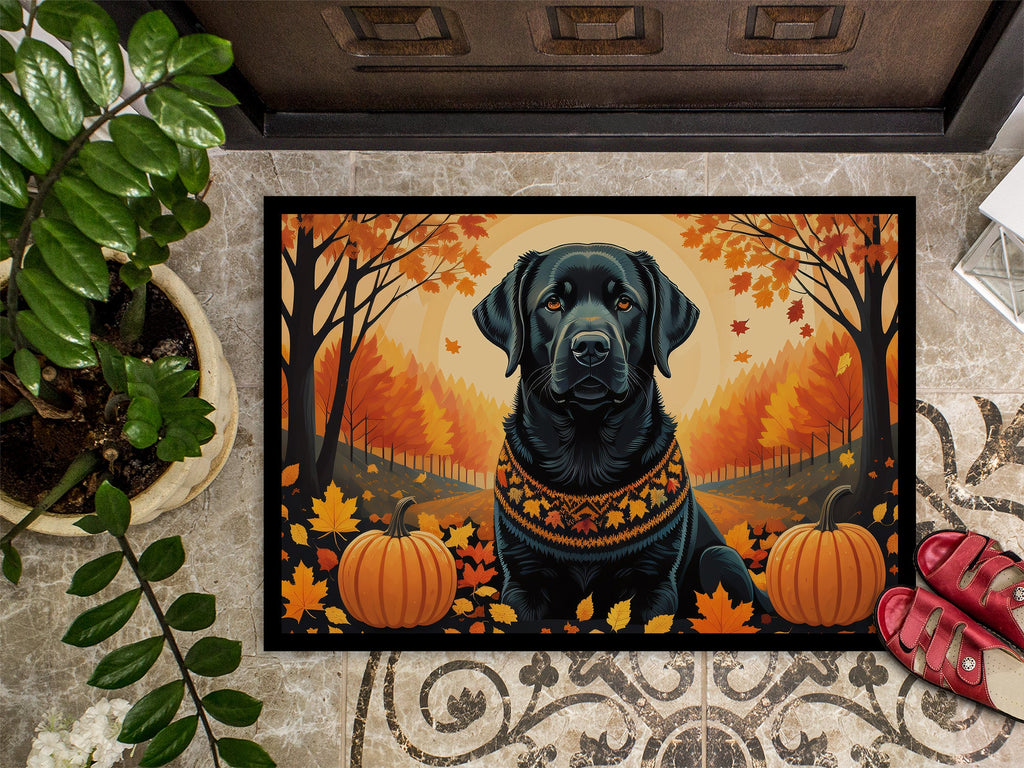 Black Labrador Retriever Fall Doormat Indoor Outdoor 18H X 27W Front Door Mat Rugs for Entryway, Non Slip Washable