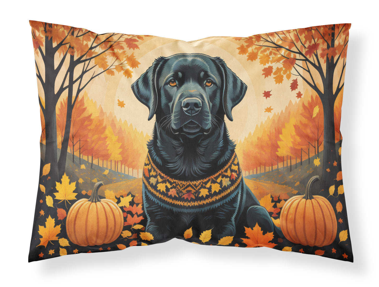 Black Labrador Retriever Fall Standard Pillowcase Lightweight Super Soft Easy Care Decorative Artwork Pillowcase, Standard