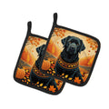 Black Labrador Retriever Fall Pot Holder Set of 2 Heat Resistant Quilted Hot Pads 7.5 x 7.5 Inch, Insulated Kitchen Trivets for Cooking & Baking
