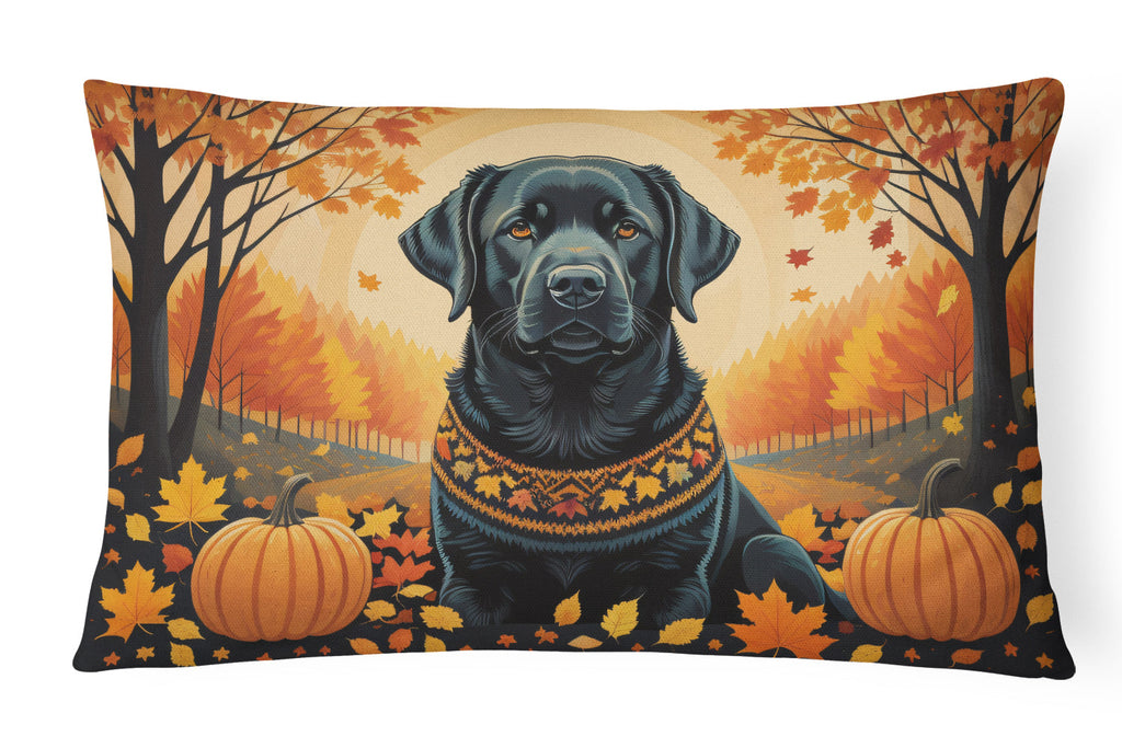 Black Labrador Retriever Fall Decorative Throw Pillow 12x16 Indoor Outdoor Accent Cushion, Fabric Cover with Insert for Sofa, Bed, Porch & Living Room