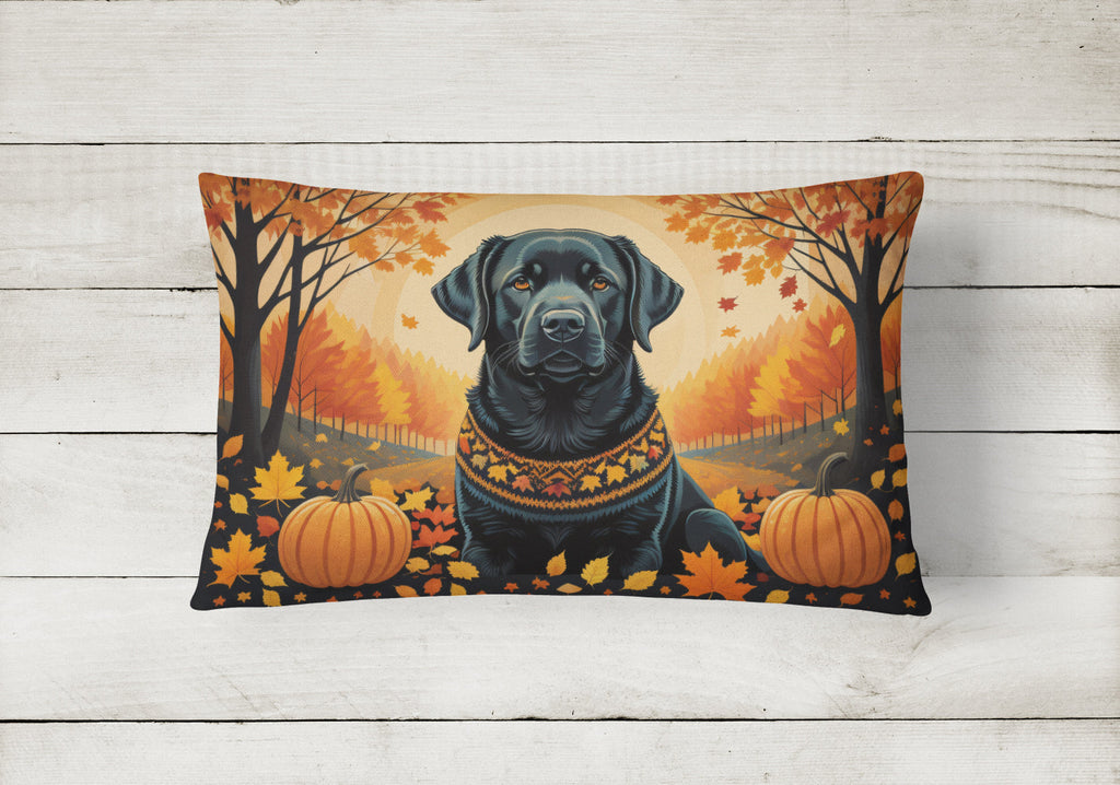 Black Labrador Retriever Fall Decorative Throw Pillow 12x16 Indoor Outdoor Accent Cushion, Fabric Cover with Insert for Sofa, Bed, Porch & Living Room