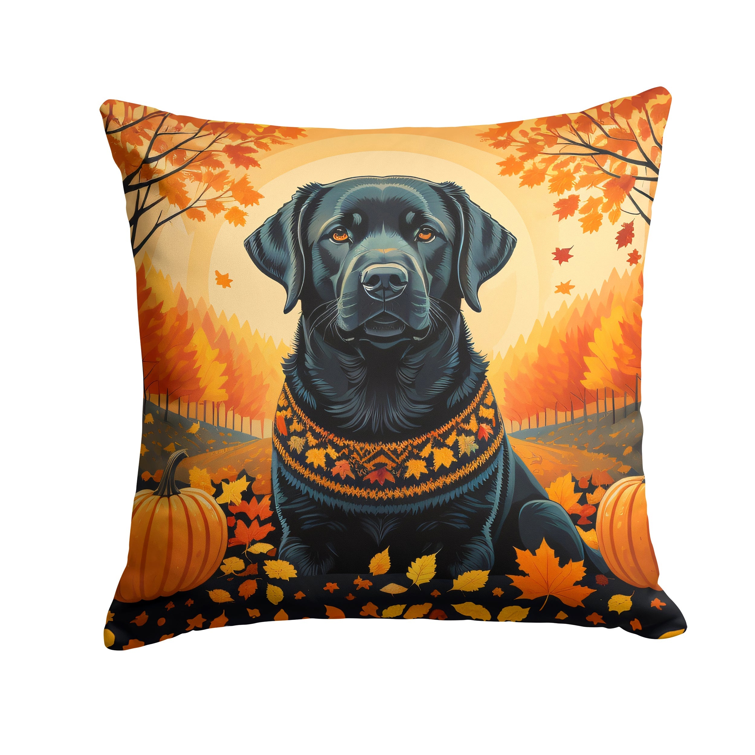Black Labrador Retriever Fall Decorative Throw Pillow 14x14 Indoor Outdoor Accent Cushion, Fabric Cover with Insert for Sofa, Bed, Porch & Living Room