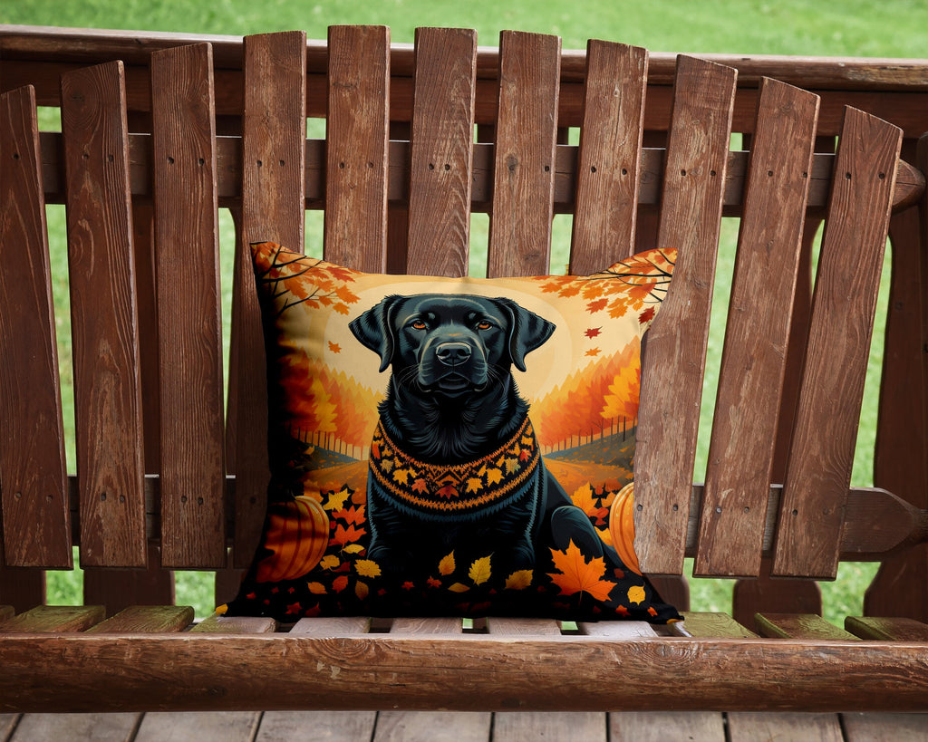 Black Labrador Retriever Fall Decorative Throw Pillow 14x14 Indoor Outdoor Accent Cushion, Fabric Cover with Insert for Sofa, Bed, Porch & Living Room