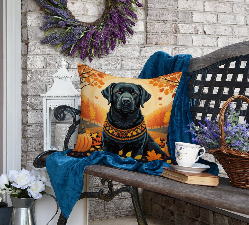 Black Labrador Retriever Fall Decorative Throw Pillow 18x18 Indoor Outdoor Accent Cushion, Fabric Cover with Insert for Sofa, Bed, Porch & Living Room