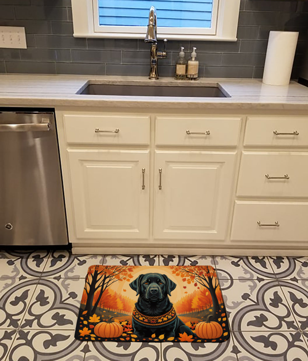Black Labrador Retriever Fall Memory Foam Kitchen Mat Machine Washable Anti-Fatigue Cushion Comfort Bath or Kitchen Rug