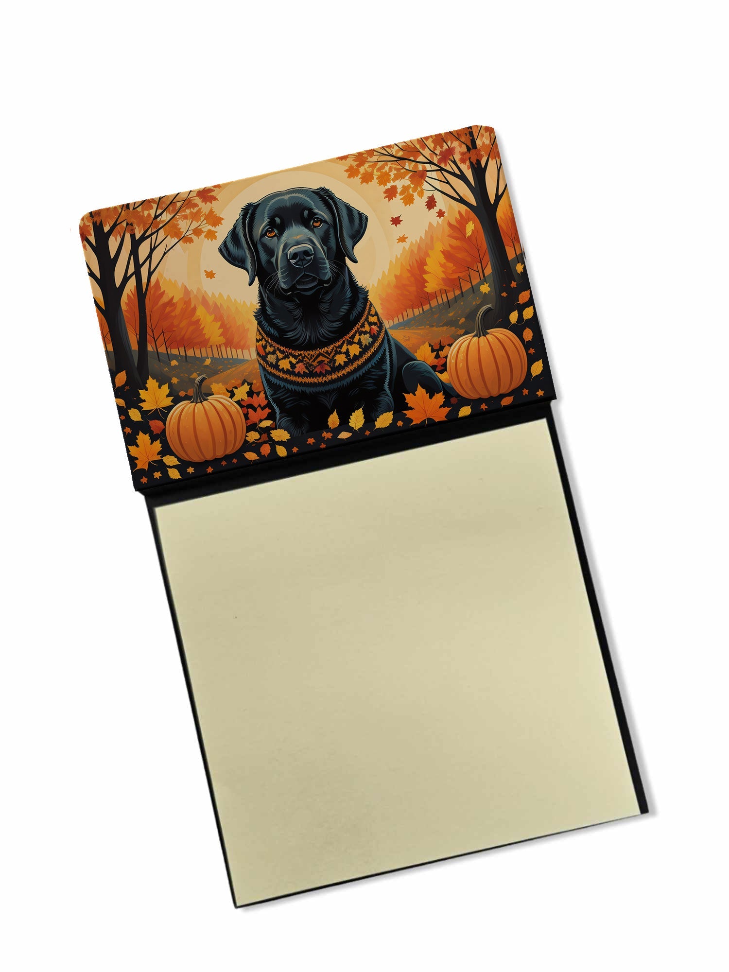 Black Labrador Retriever Fall Watercolor Sticky Note Holder Refillable Dispenser Desk Accessory 3x3 Pad Gift