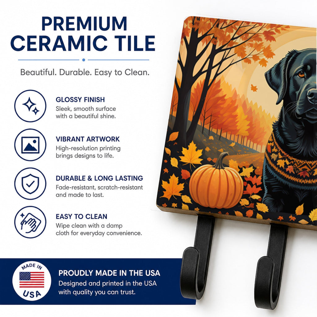 Black Labrador Retriever Fall Leash or Key Holder Wall Hooks, Coat Rack Wall Mount, for Hanging Keys, Towels, Aprons, Leashes