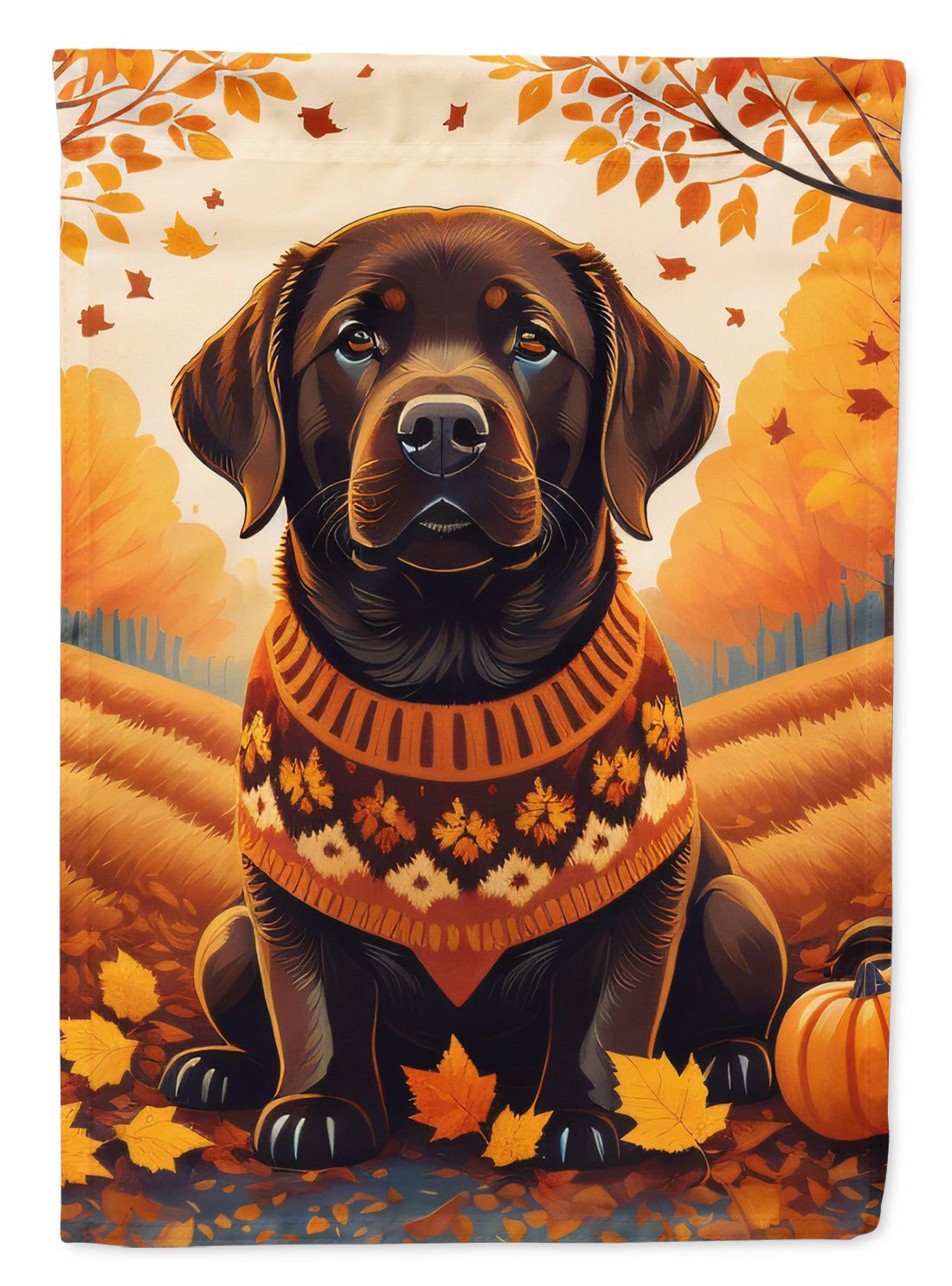 Chocolate Labrador Retriever Fall House Flag 28x40 Porch Sleeve Pole Decorative Outside Yard Banner Artwork Wall Hanging, Polyester
