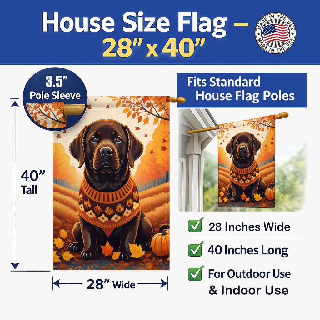 Chocolate Labrador Retriever Fall House Flag 28x40 Porch Sleeve Pole Decorative Outside Yard Banner Artwork Wall Hanging, Polyester