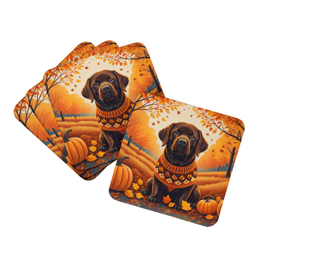 Chocolate Labrador Retriever Fall Foam Coasters Set of 4 Cup Coasters for Indoor Outdoor, Tabletop Protection, Anti Slip, Mouse pad Material