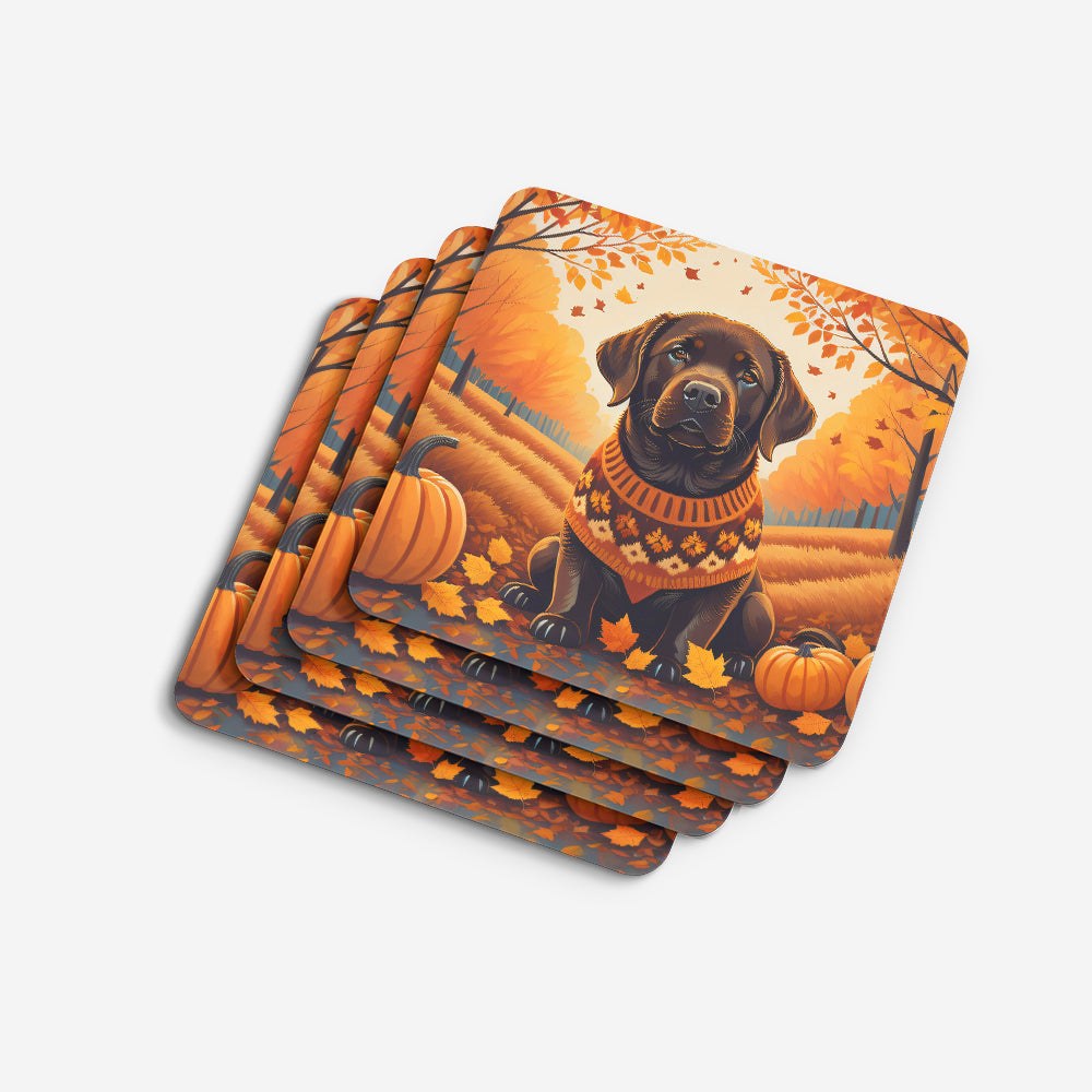 Chocolate Labrador Retriever Fall Foam Coasters Set of 4 Cup Coasters for Indoor Outdoor, Tabletop Protection, Anti Slip, Mouse pad Material