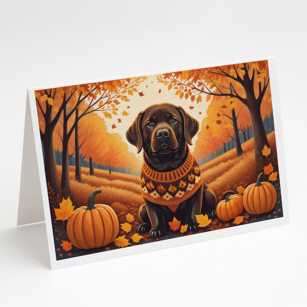 Chocolate Labrador Retriever Fall Greeting Cards Pack of 8 Blank Cards with Envelopes Whimsical A7 Size 5x7