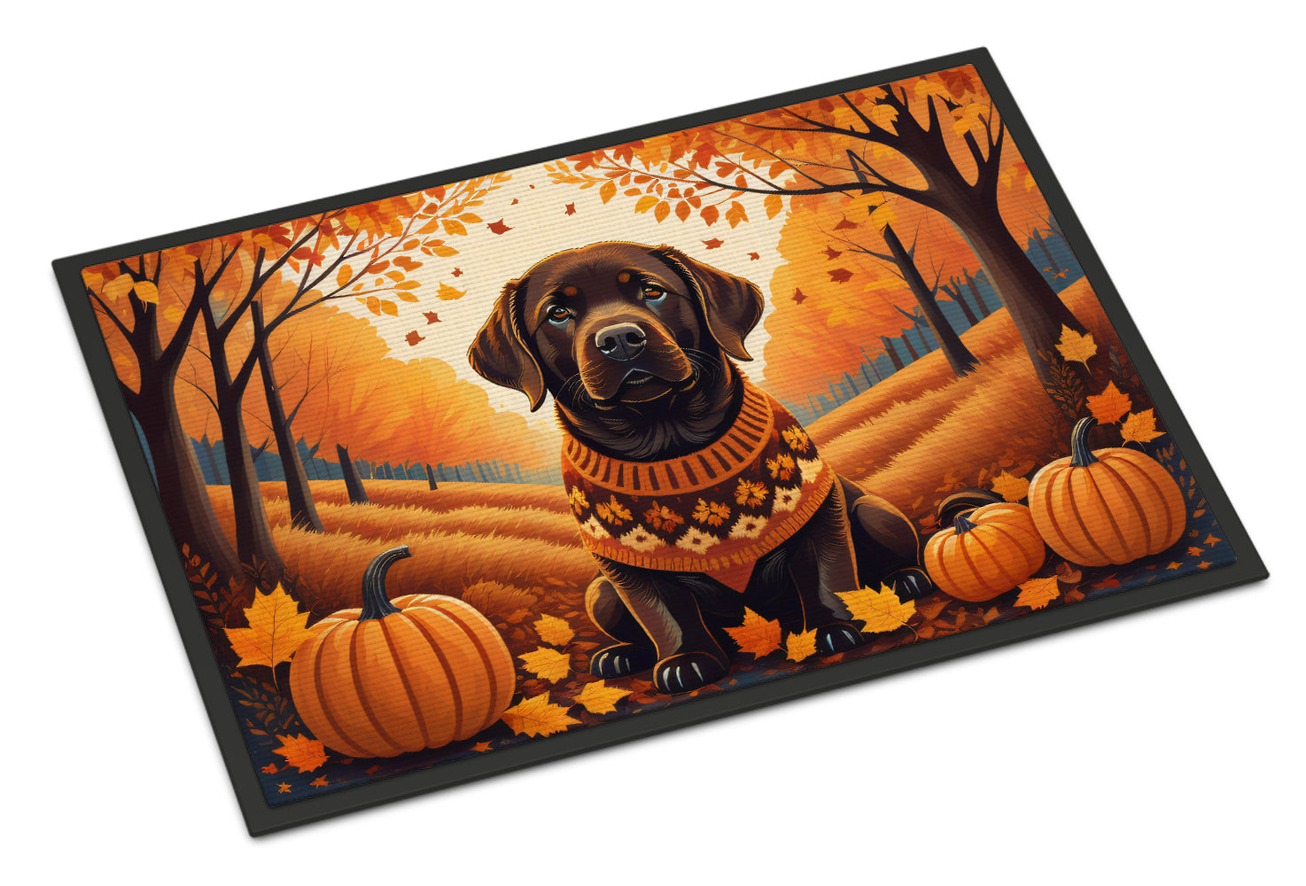 Chocolate Labrador Retriever Fall Doormat Indoor Outdoor 24H X 36W Front Door Mat Rugs for Entryway, Non Slip Washable Low Pile,