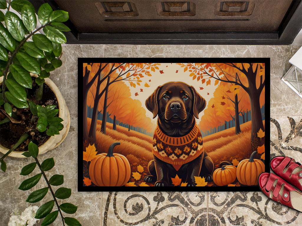 Chocolate Labrador Retriever Fall Doormat Indoor Outdoor 18H X 27W Front Door Mat Rugs for Entryway, Non Slip Washable