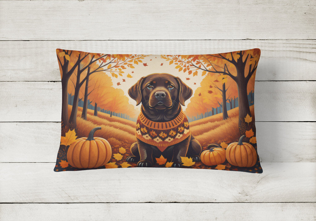 Chocolate Labrador Retriever Fall Decorative Throw Pillow 12x16 Indoor Outdoor Accent Cushion, Fabric Cover with Insert for Sofa, Bed, Porch & Living Room