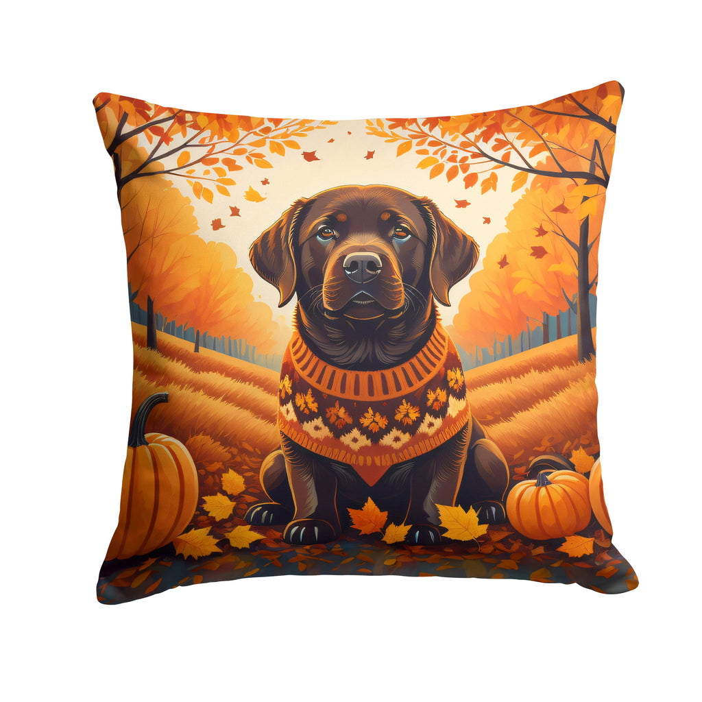 Chocolate Labrador Retriever Fall Decorative Throw Pillow 18x18 Indoor Outdoor Accent Cushion, Fabric Cover with Insert for Sofa, Bed, Porch & Living Room
