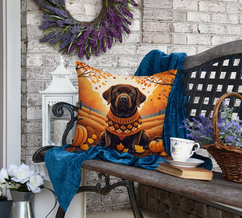 Chocolate Labrador Retriever Fall Decorative Throw Pillow 18x18 Indoor Outdoor Accent Cushion, Fabric Cover with Insert for Sofa, Bed, Porch & Living Room