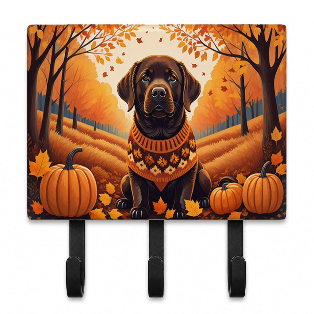 Chocolate Labrador Retriever Fall Leash or Key Holder Wall Hooks, Coat Rack Wall Mount, for Hanging Keys, Towels, Aprons, Leashes