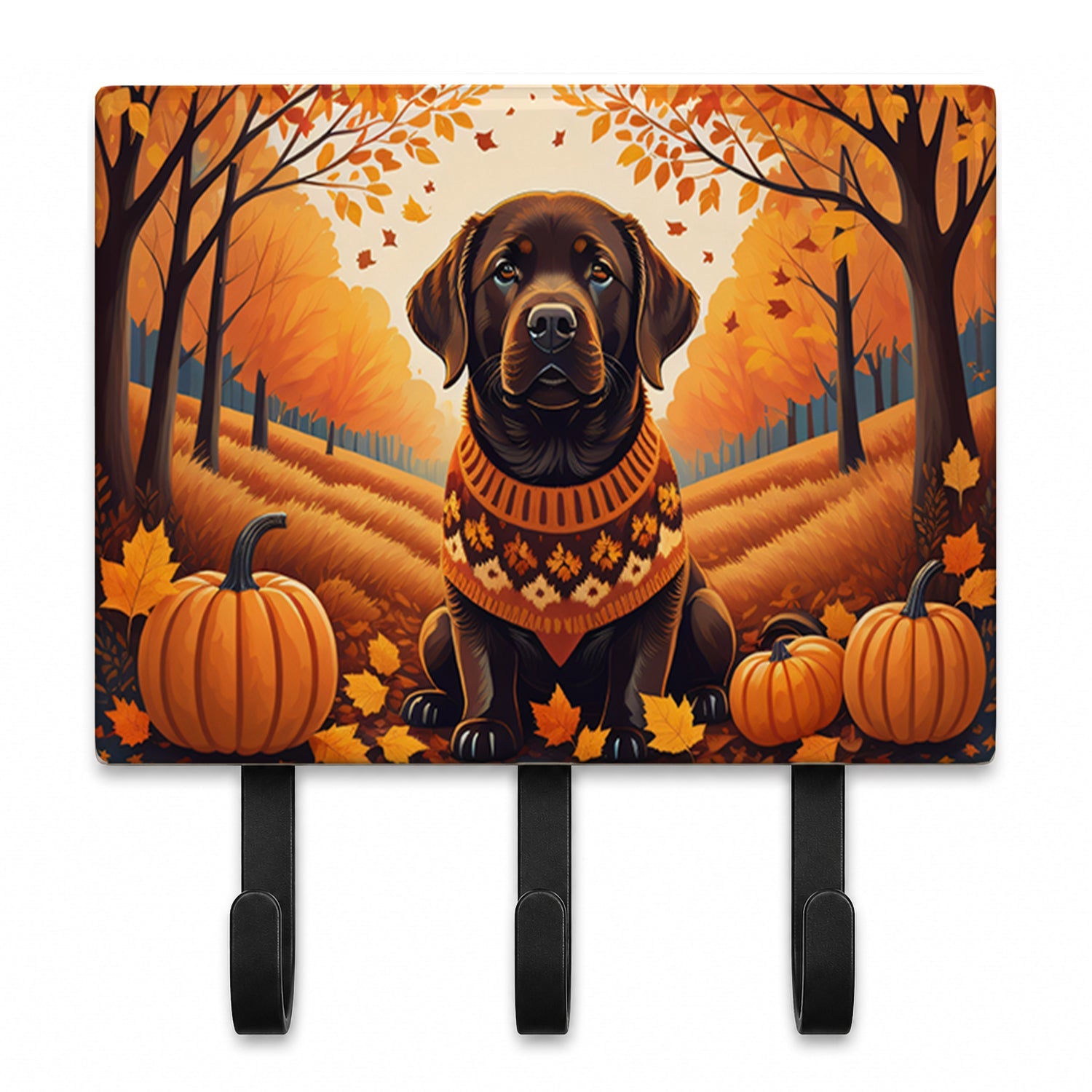 Chocolate Labrador Retriever Fall Leash or Key Holder Wall Hooks, Coat Rack Wall Mount, for Hanging Keys, Towels, Aprons, Leashes