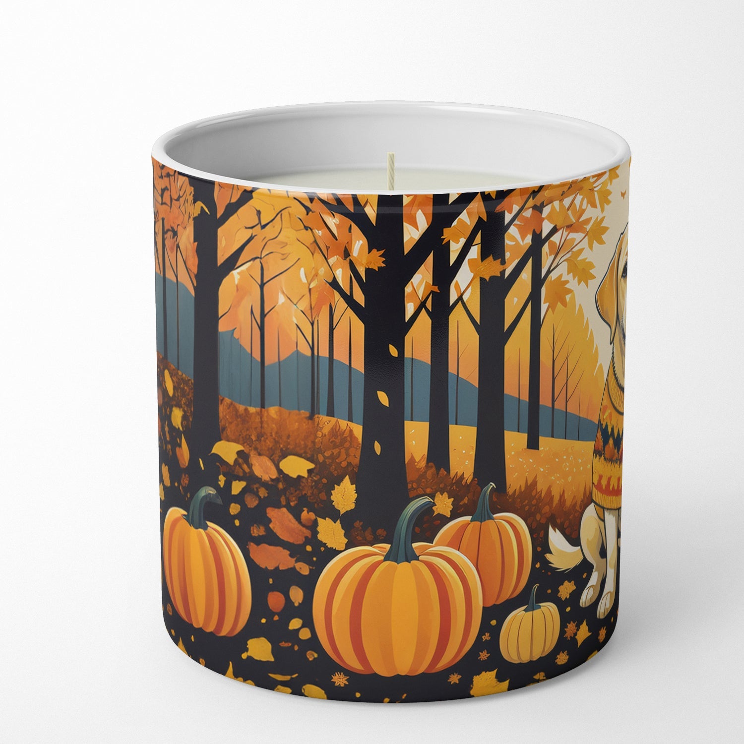 Yellow Labrador Retriever Fall Decorative Soy Candle Nature Soy Wax Essential Oil Home Decor Ideal for Bedroom Kitchen Bath Office Gift, 10 oz