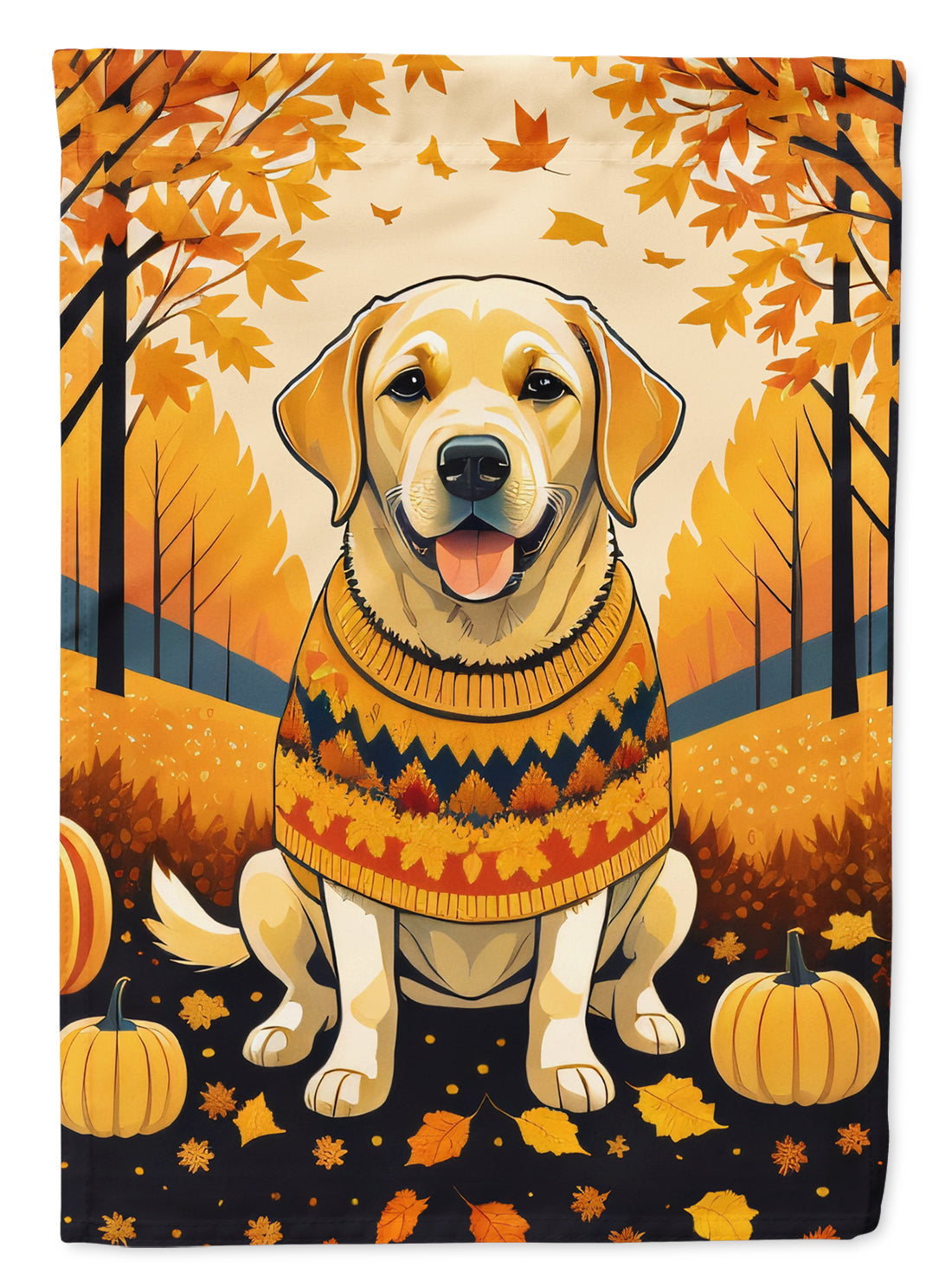 Yellow Labrador Retriever Fall House Flag 28x40 Porch Sleeve Pole Decorative Outside Yard Banner Artwork Wall Hanging, Polyester