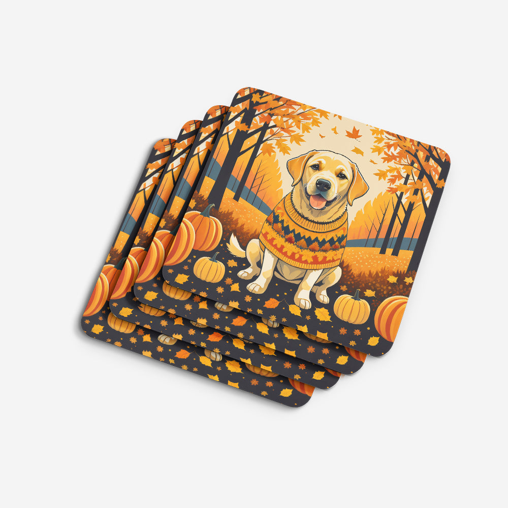 Yellow Labrador Retriever Fall Foam Coasters Set of 4 Cup Coasters for Indoor Outdoor, Tabletop Protection, Anti Slip, Mouse pad Material