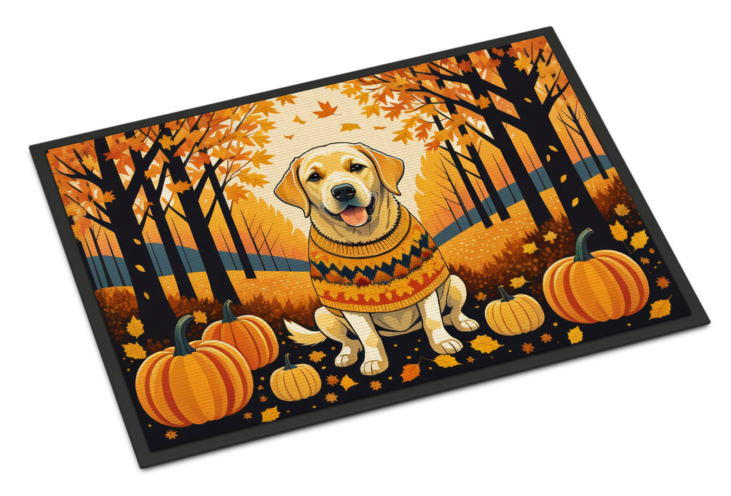 Yellow Labrador Retriever Fall Doormat Indoor Outdoor 18H X 27W Front Door Mat Rugs for Entryway, Non Slip Washable