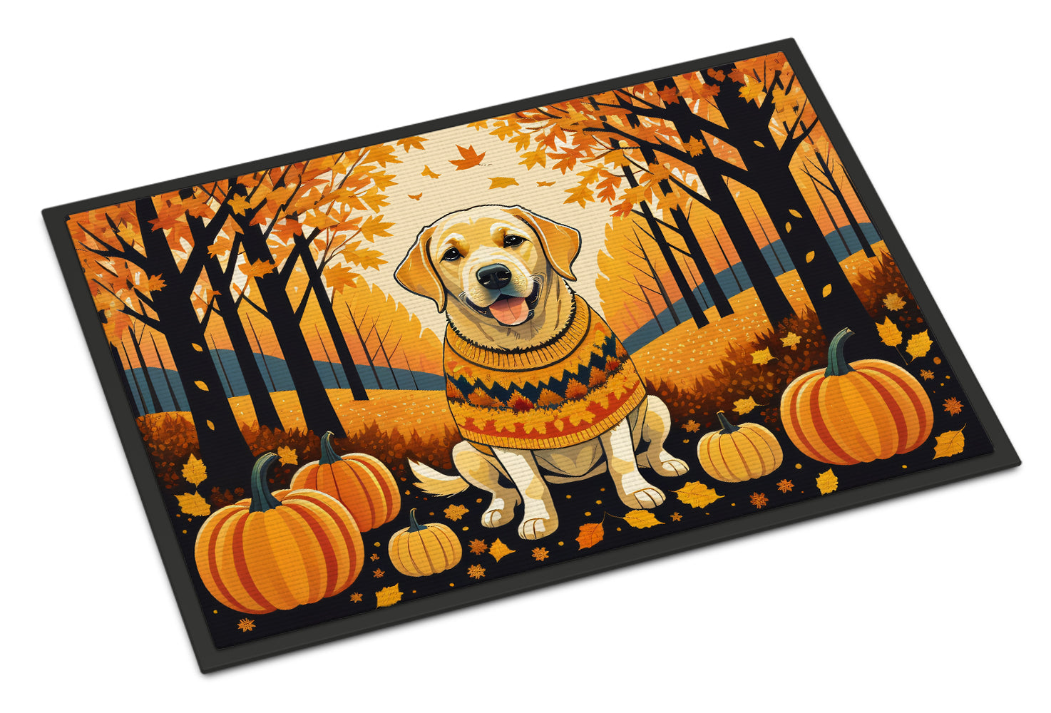 Yellow Labrador Retriever Fall Doormat Indoor Outdoor 18H X 27W Front Door Mat Rugs for Entryway, Non Slip Washable
