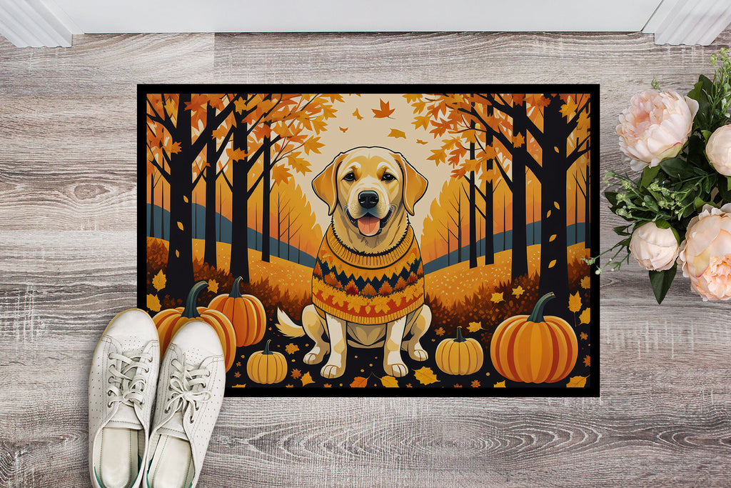 Yellow Labrador Retriever Fall Doormat Indoor Outdoor 18H X 27W Front Door Mat Rugs for Entryway, Non Slip Washable