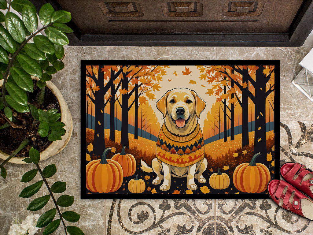 Yellow Labrador Retriever Fall Doormat Indoor Outdoor 18H X 27W Front Door Mat Rugs for Entryway, Non Slip Washable