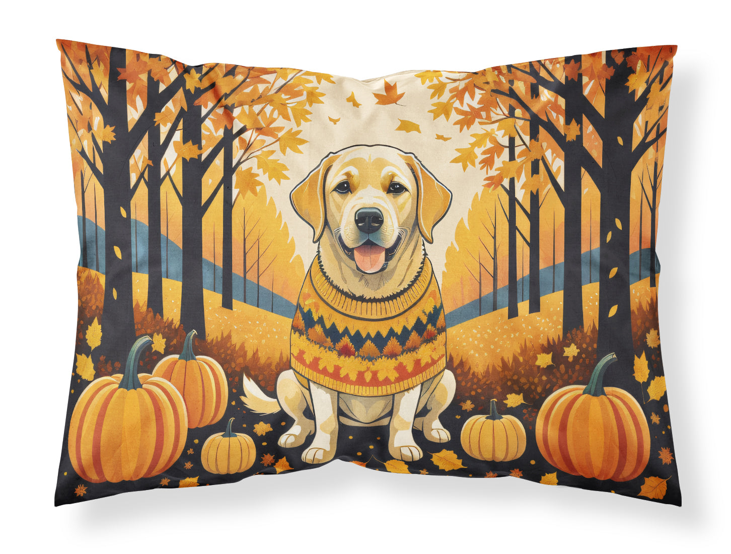 Yellow Labrador Retriever Fall Standard Pillowcase Lightweight Super Soft Easy Care Decorative Artwork Pillowcase, Standard