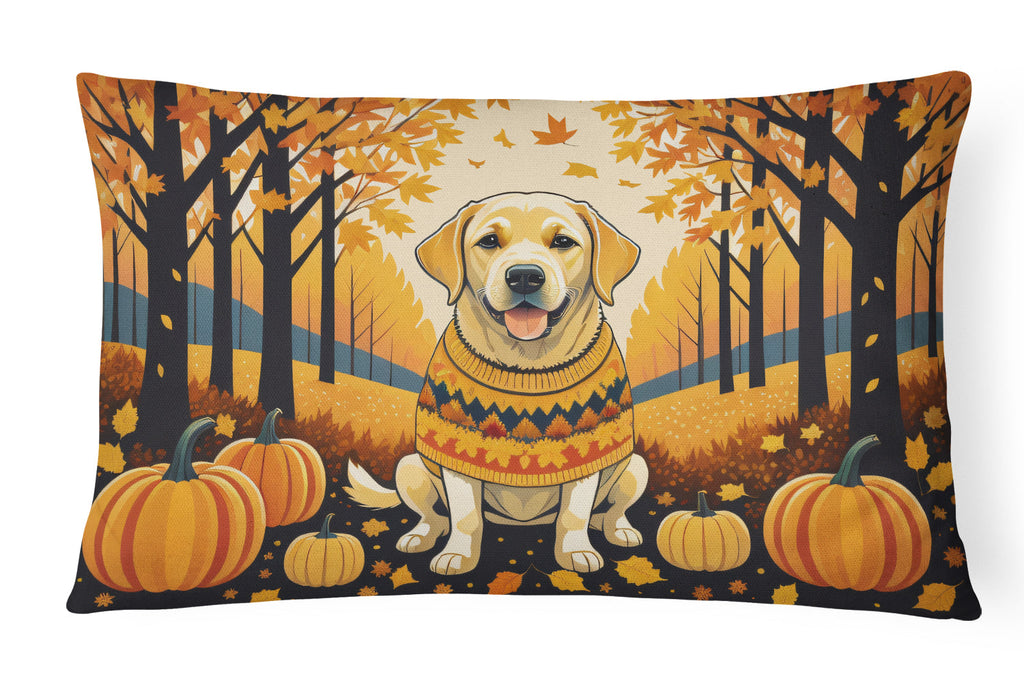 Yellow Labrador Retriever Fall Decorative Throw Pillow 12x16 Indoor Outdoor Accent Cushion, Fabric Cover with Insert for Sofa, Bed, Porch & Living Room