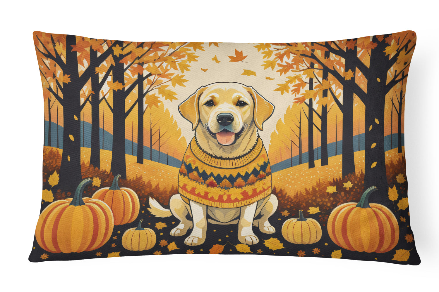 Yellow Labrador Retriever Fall Decorative Throw Pillow 12x16 Indoor Outdoor Accent Cushion, Fabric Cover with Insert for Sofa, Bed, Porch & Living Room