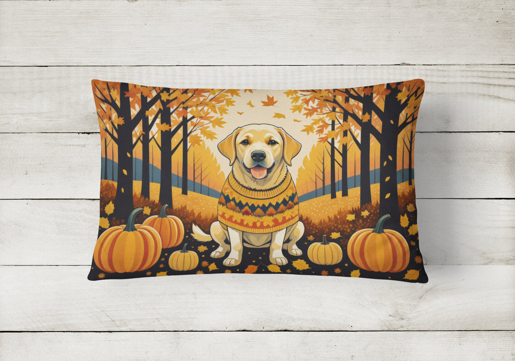 Yellow Labrador Retriever Fall Decorative Throw Pillow 12x16 Indoor Outdoor Accent Cushion, Fabric Cover with Insert for Sofa, Bed, Porch & Living Room